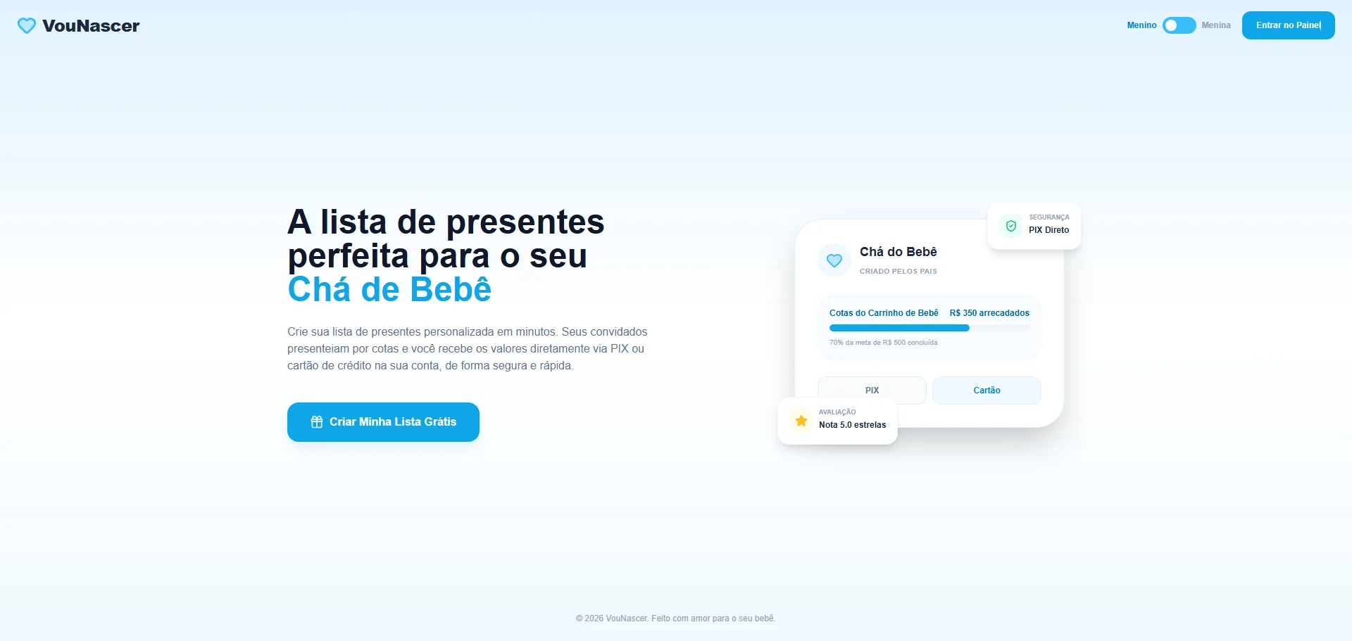 VouNascer — Lista de Presentes Digital para Chá de Bebê